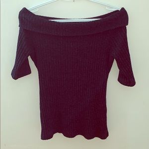 Navy Blue Off Shoulder Sweater Top